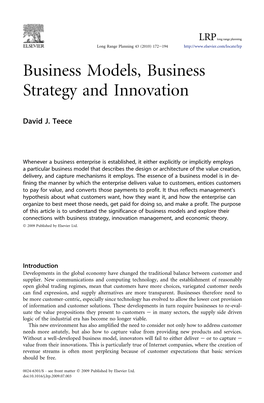 Business Models, Business Strategy and Innovation