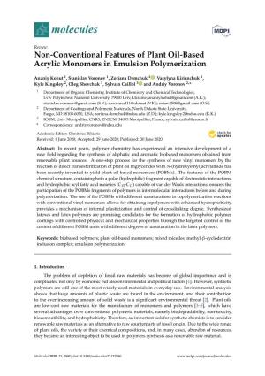 Non-Conventional Features of Plant Oil-Based Acrylic Monomers in Emulsion Polymerization