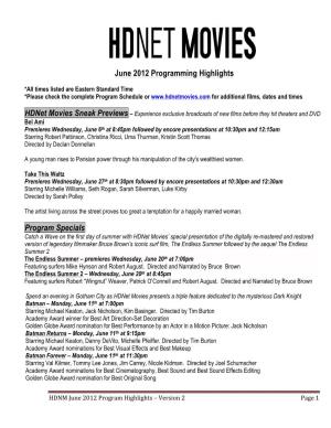 Hdnet Movies June 2012 Program Highlights