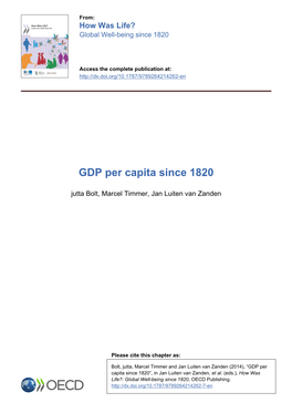 GDP Per Capita Since 1820 Jutta Bolt, Marcel Timmer, Jan Luiten Van Zanden