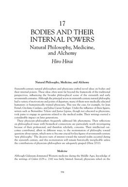 BODIES and THEIR INTERNAL POWERS Natural Philosophy, Medicine, and Alchemy Hiro Hirai