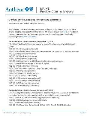 Clinical Criteria Updates for Specialty Pharmacy