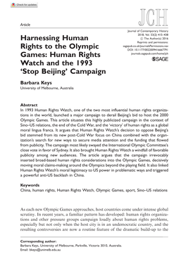 Harnessing Human Rights to the Olympic Games: Human Rights Watch and the 1993 ‘Stop Beijing’ Campaign