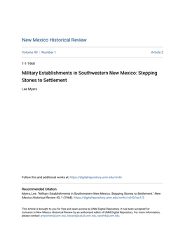 Military Establishments in Southwestern New Mexico: Stepping Stones to Settlement