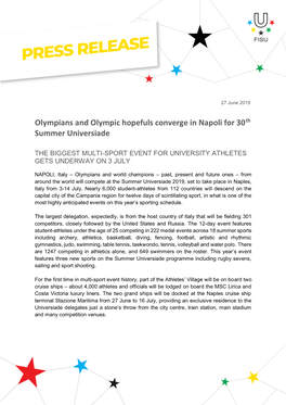 Olympians and Olympic Hopefuls Converge in Napoli for 30Th Summer Universiade