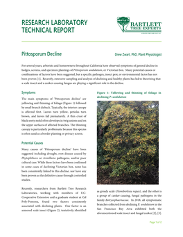 Pittosporum Decline Drew Zwart, Phd, Plant Physiologist