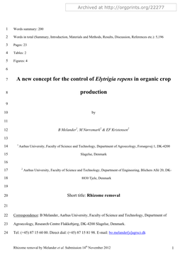 A New Concept for the Control of Elytrigia Repens in Organic Crop Production