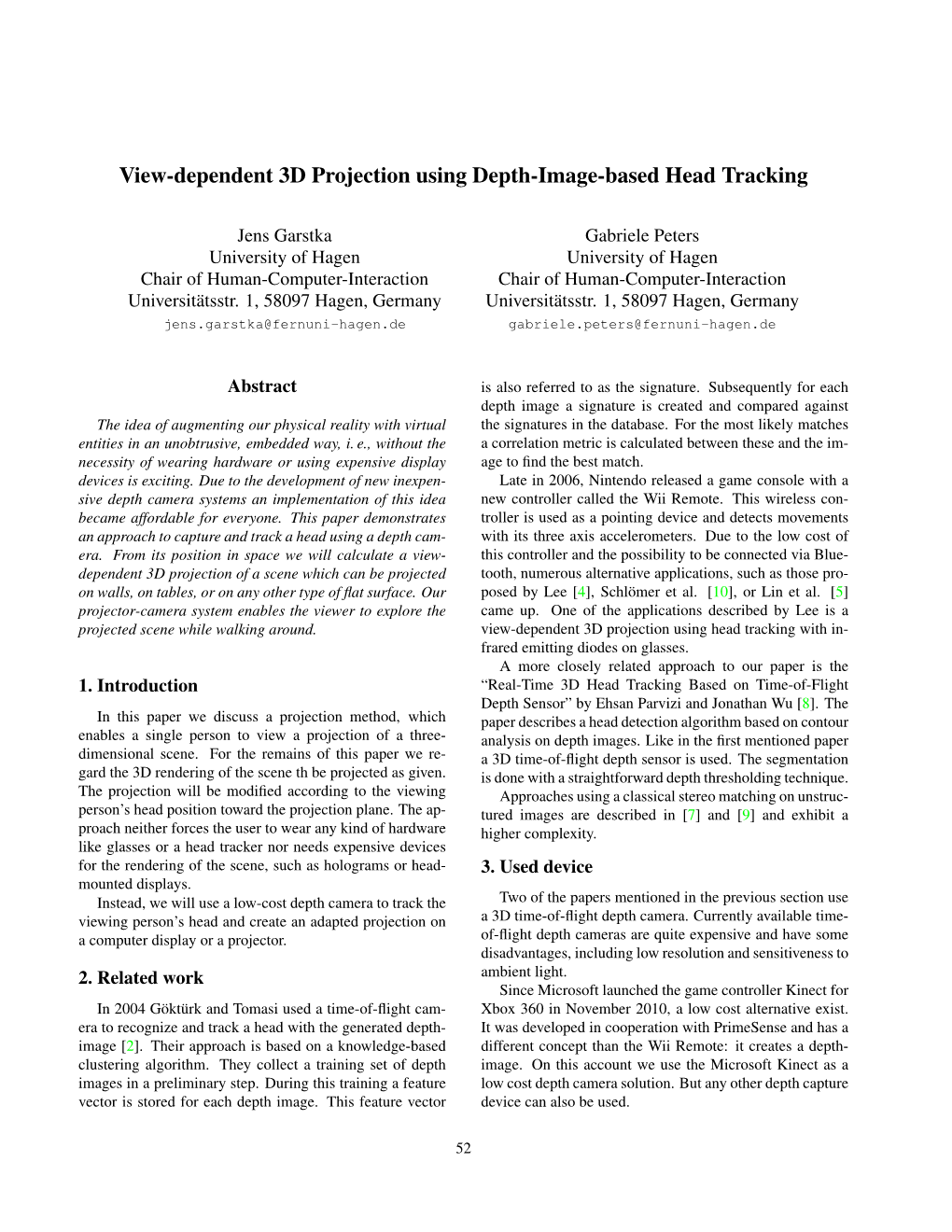 View-Dependent 3D Projection Using Depth-Image-Based Head Tracking