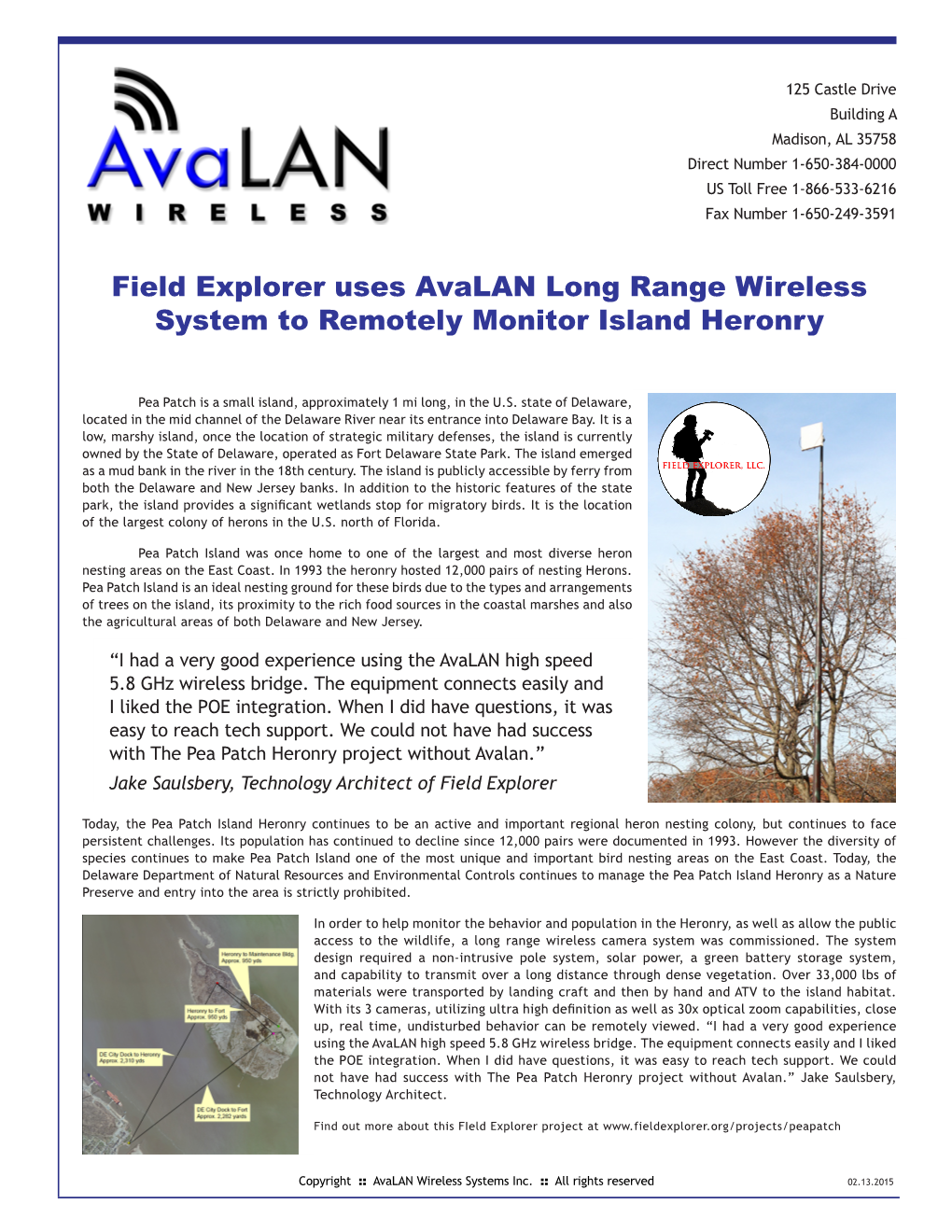 Field Explorer Uses Avalan Long Range Wireless System to Remotely Monitor Island Heronry