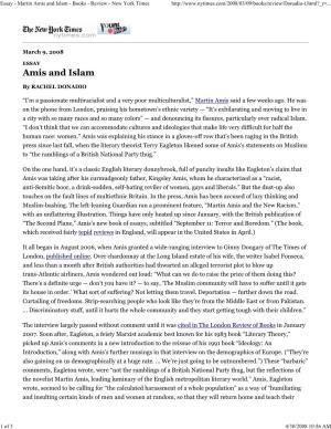 Essay - Martin Amis and Islam - Books - Review - New York Times