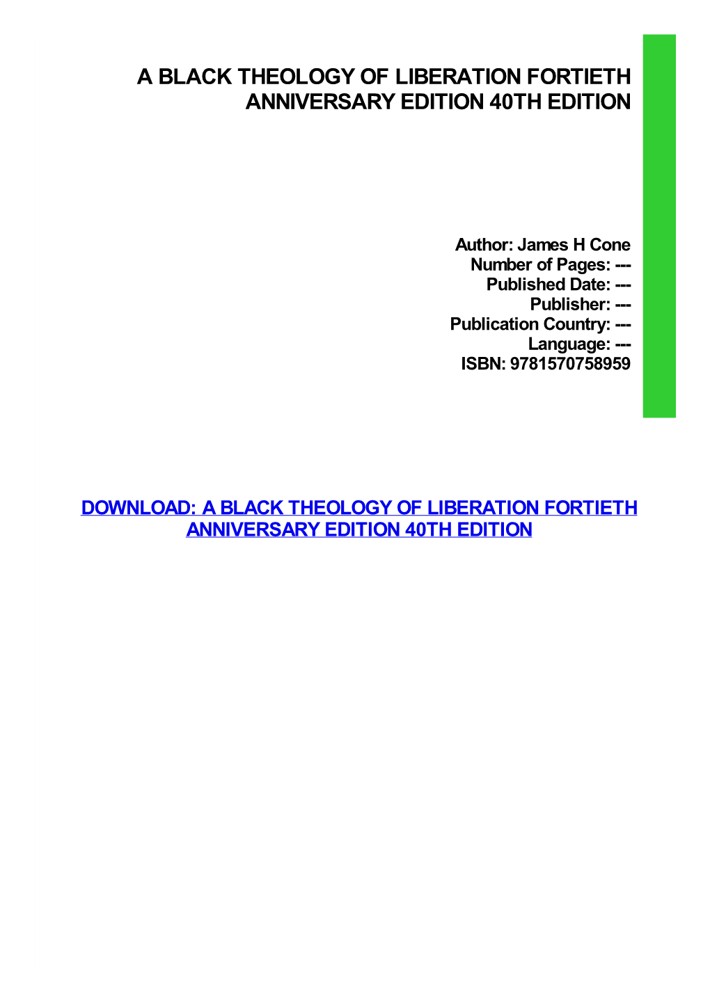 PDF Download a Black Theology of Liberation Fortieth