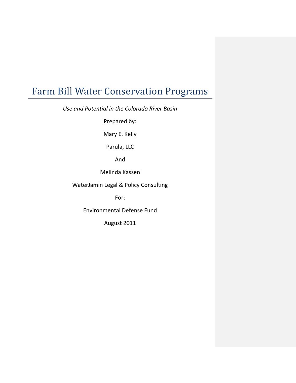 Farm Bill Water Conservation Programs