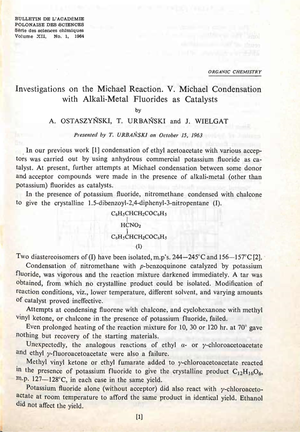 Investigations on the Michael Reaction. V. Michael Condensation with Alkali-Metal Fluorides As Catalysts by A