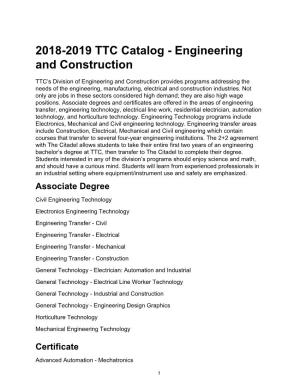 2018-2019 TTC Catalog - Engineering and Construction
