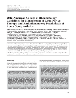 2012 American College of Rheumatology Guidelines for Management of Gout. Part 2: Therapy and Antiinflammatory Prophylaxis Of