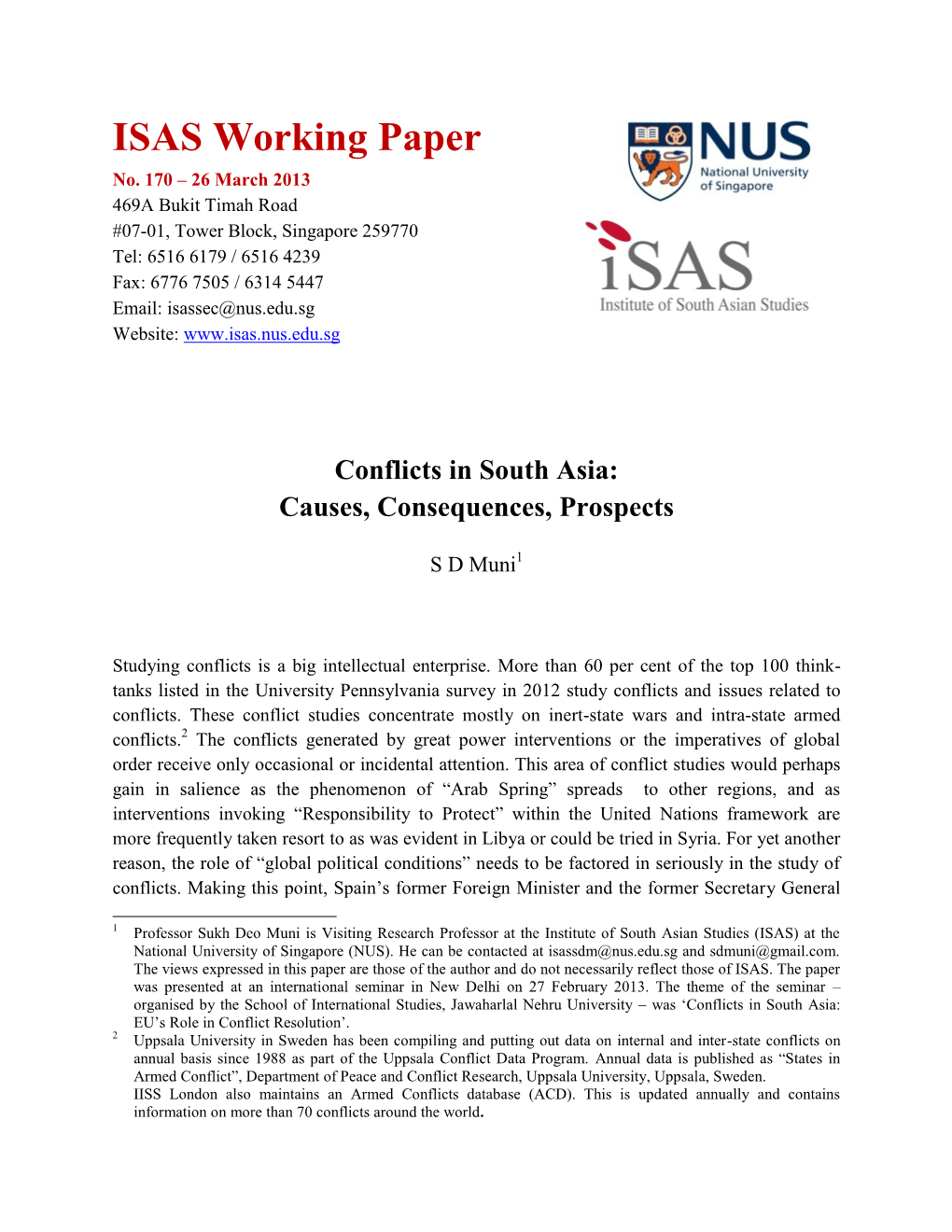 Conflicts in South Asia: Causes, Consequences, Prospects