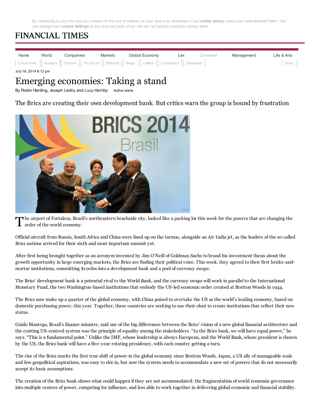 Emerging Economies: Taking a Stand by Robin Harding, Joseph Leahy and Lucy Hornby Author Alerts