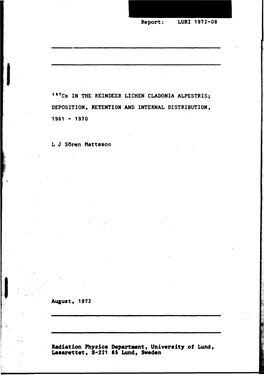 Report: LURI 1972-08 Ls*Cs in the REINDEER LICHEN CLADONIA