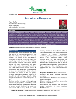 Interleukins in Therapeutics