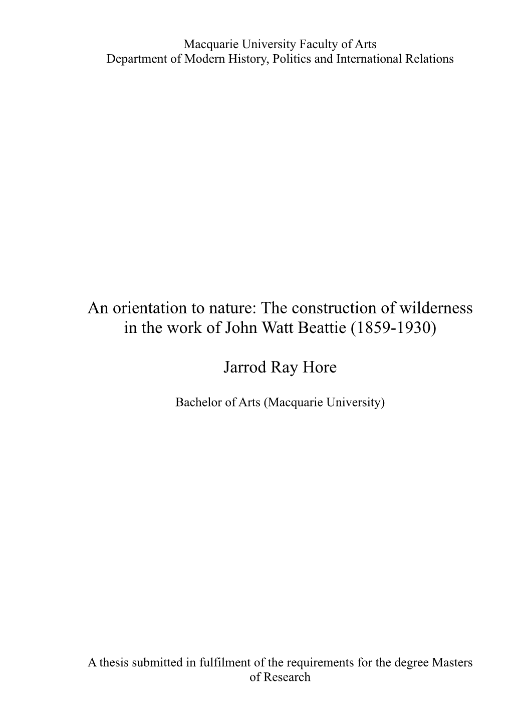 The Construction of Wilderness in the Work of John Watt Beattie (1859-1930)