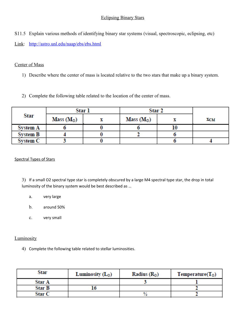 S11.5 Explain Various Methods of Identifying Binary Star Systems (Visual, Spectroscopic