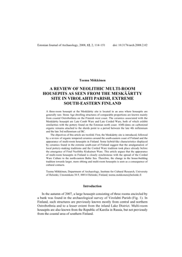 A Review of Neolithic Multi-Room Housepits As Seen from the Meskäärtty Site in Virolahti Parish, Extreme South-Eastern Finland