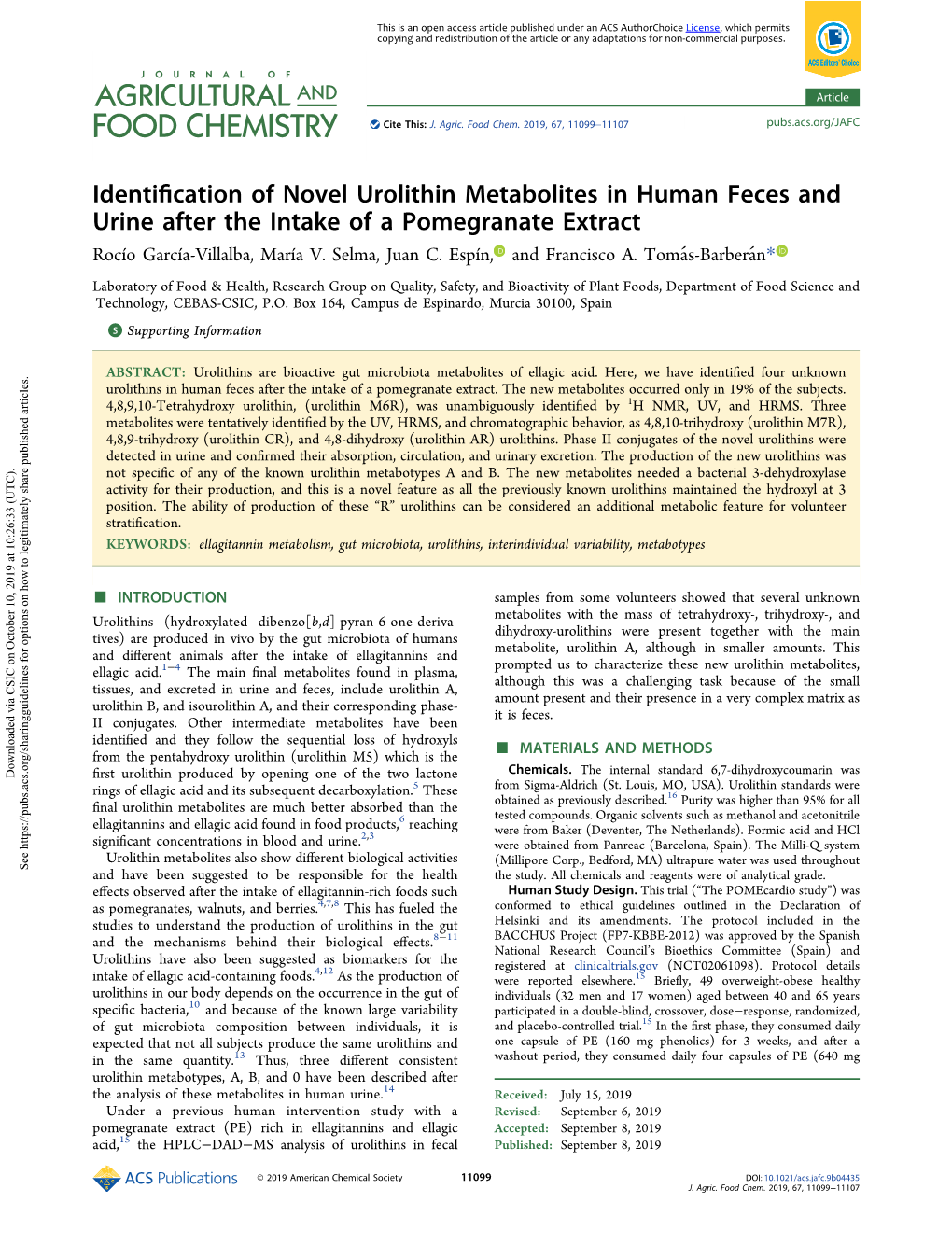 Identification of Novel Urolithin Metabolites in Human Feces And