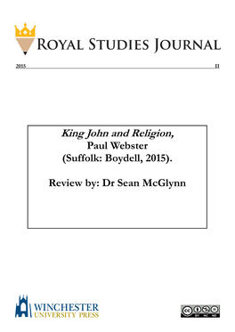 King John and Religion, Paul Webster (Suffolk: Boydell, 2015)