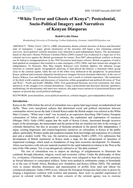 “White Terror and Ghosts of Kenya”: Postcolonial, Socio-Political Imagery and Narratives of Kenyan Diasporas