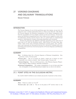 27 VORONOI DIAGRAMS and DELAUNAY TRIANGULATIONS Steven Fortune