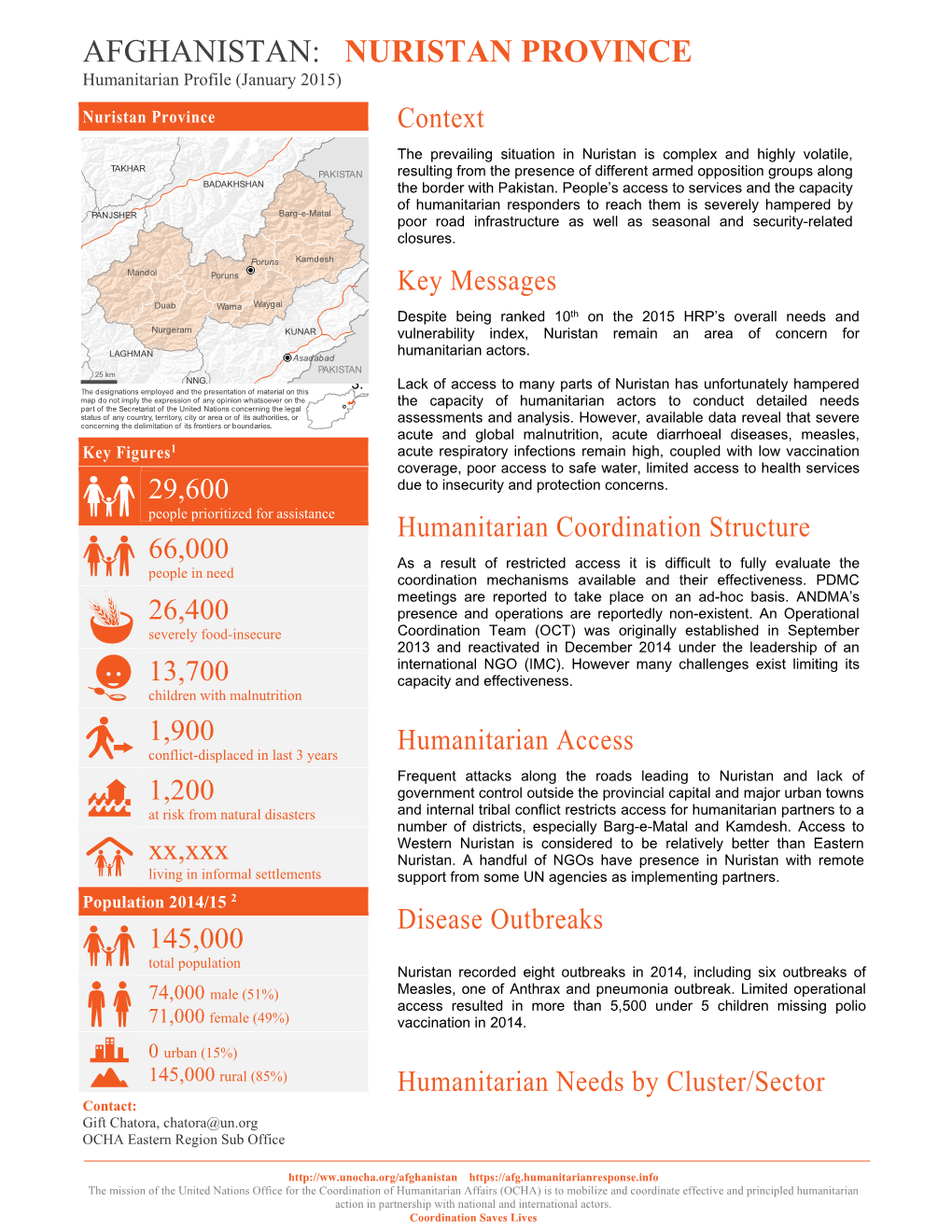 NURISTAN PROVINCE Humanitarian Profile (January 2015) Nuristan Province Context