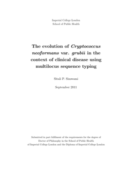 The Evolution of Cryptococcus Neoformans Var. Grubii in the Context of Clinical Disease Using Multilocus Sequence Typing