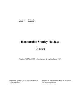 Honourable Stanley Haidasz R 1273