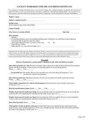 Facility Worksheet for the Live Birth Certificate