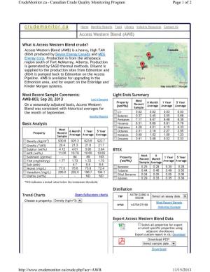 Crudemonitor.Ca - Canadian Crude Quality Monitoring Program Page 1 of 2
