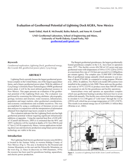Evaluation of Geothermal Potential of Lightning Dock KGRA, New Mexico