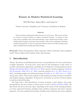 Tensors in Modern Statistical Learning 1 Introduction