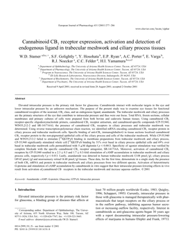 Cannabinoid CB Receptor Expression, Activation and Detection of Endogenous Ligand in Trabecular Meshwork and Ciliary Process