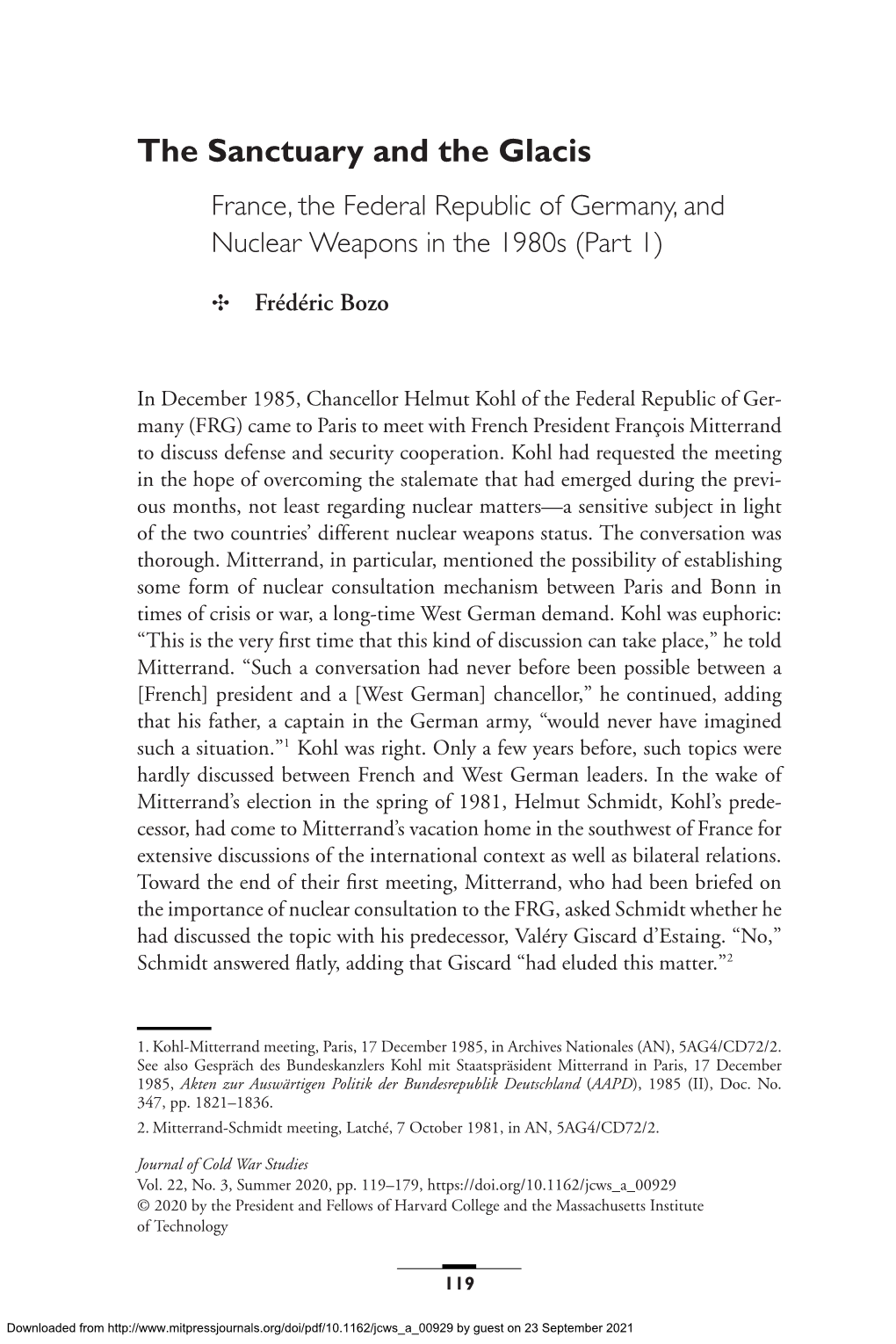 The Sanctuary and the Glacis France, the Federal Republic of Germany, and Nuclear Weapons in the 1980S (Part 1)