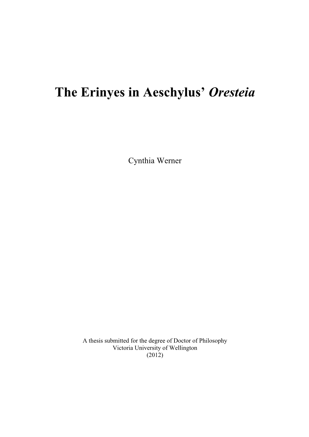 The Erinyes in Aeschylus' Oresteia