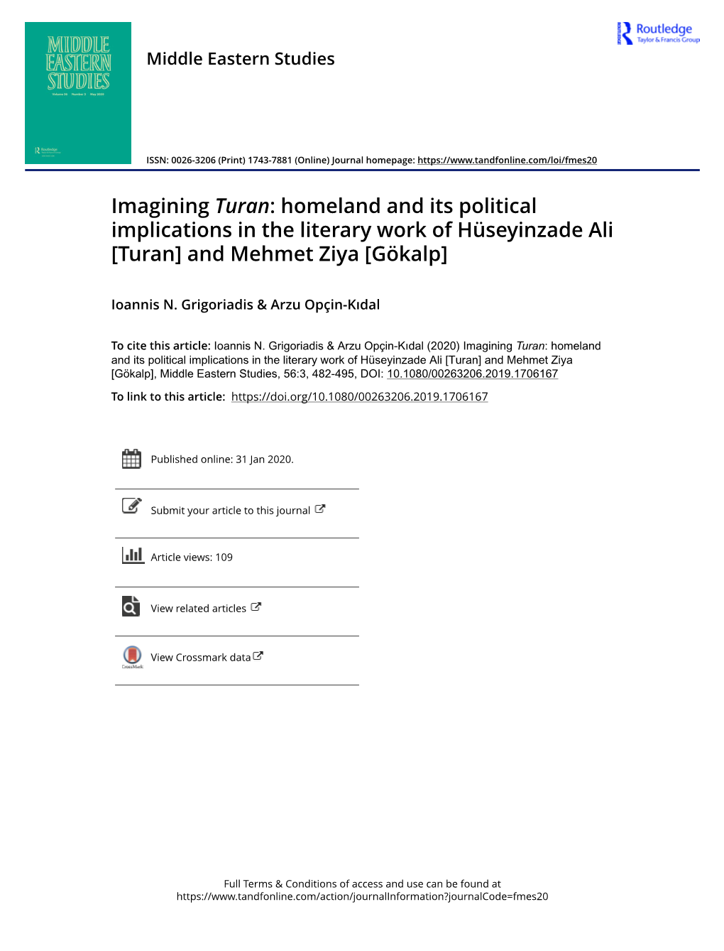 Imagining Turan: Homeland and Its Political Implications in the Literary Work of Hüseyinzade Ali [Turan] and Mehmet Ziya [Gökalp]