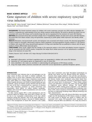 Gene Signature of Children with Severe Respiratory Syncytial Virus Infection