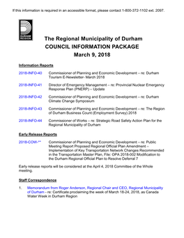 The Regional Municipality of Durham COUNCIL INFORMATION PACKAGE March 9, 2018