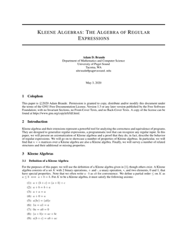 Kleene Algebras:The Algebraof Regular Expressions