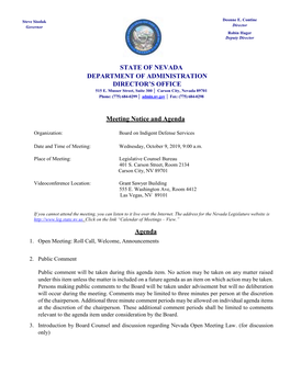 October 9, 2019 Meeting Notice and Agenda State of Nevada