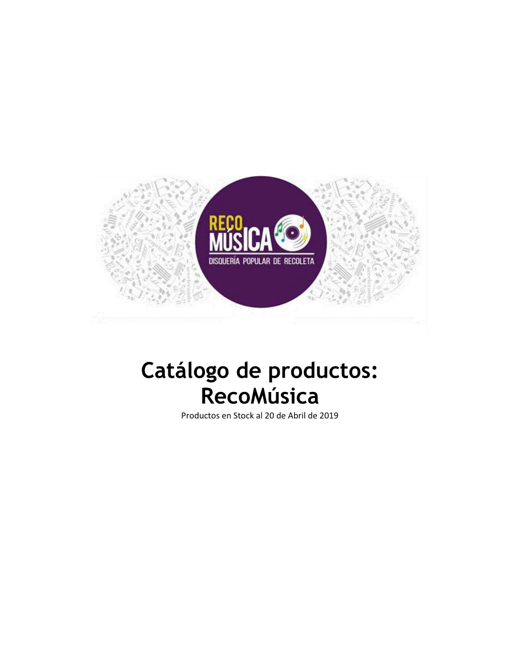 Catálogo De Productos: Recomúsica Productos En Stock Al 20 De Abril De 2019 Item De Venta Precio Un