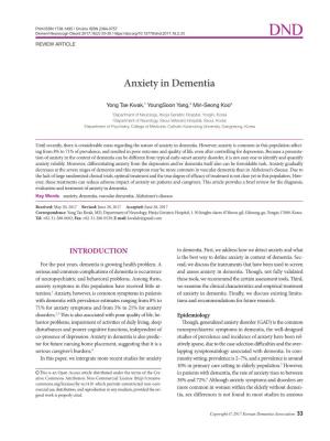 Anxiety in Dementia