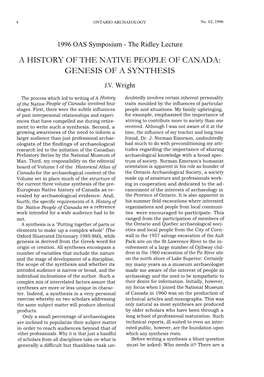 A History of the Native People of Canada: Genesis of a Synthesis J.V