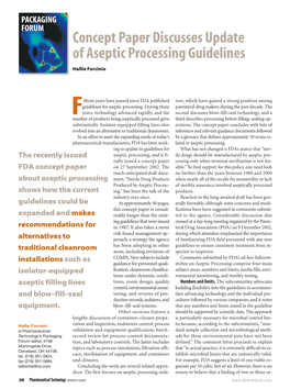 Concept Paper Discusses Update of Aseptic Processing Guidelines