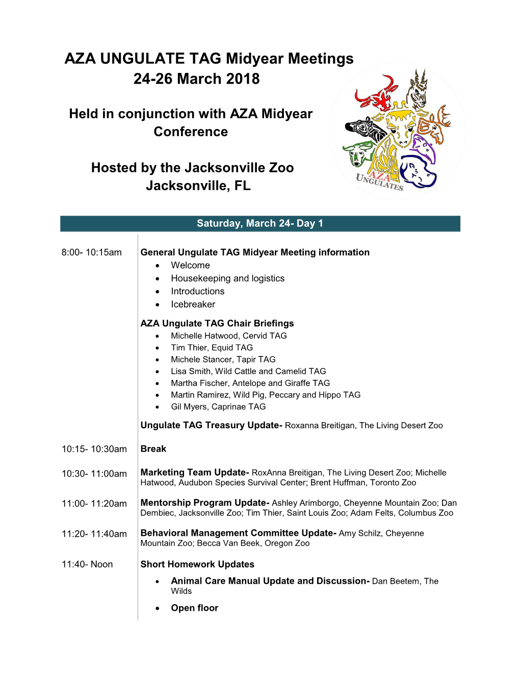 AZA UNGULATE TAG Midyear Meetings 24-26 March 2018